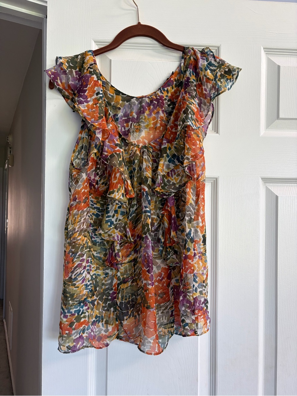 Vintage silk Multi-Color Ruffle Sleeve Blouse